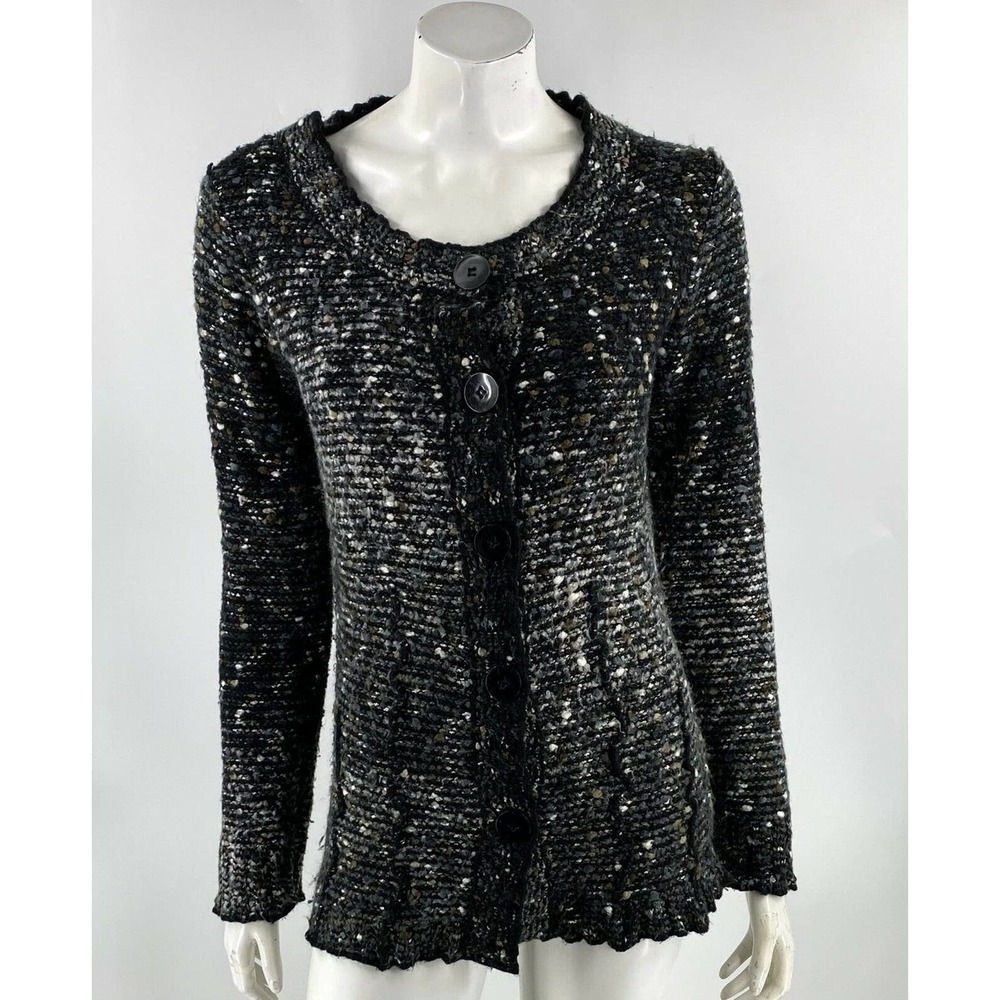 BCBG Max Azria Cardigan Sweater Large Black Gray